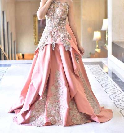 Latest pink short frock with lehnga for Pakistani Engagement bride