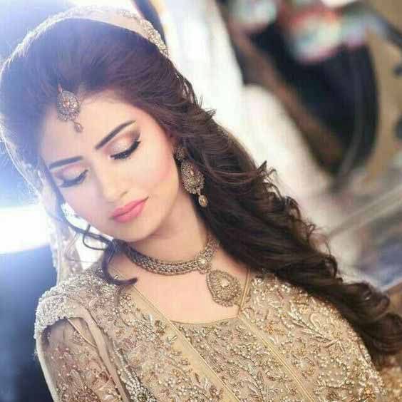 Best bridal engagement makeup with golden dress