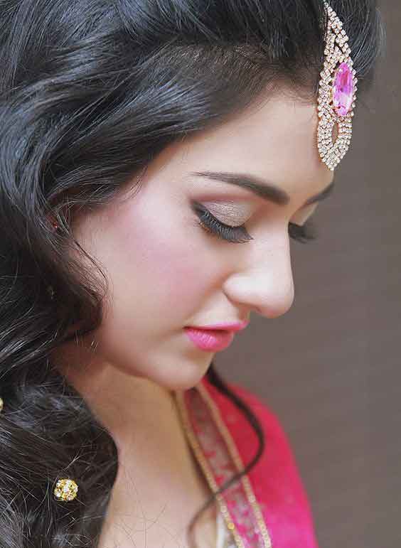 Latest bridal engagement makeup with pink dress