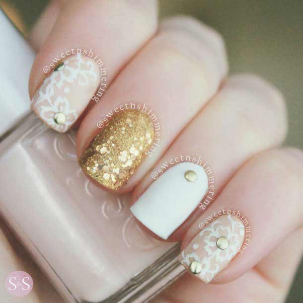 Best golden and white engagement nail art designs