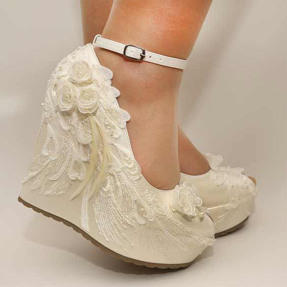 Latest off white bridal wedges shoes for Pakistani brides