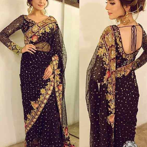 Black net saree designs for Pakistani wedding brides