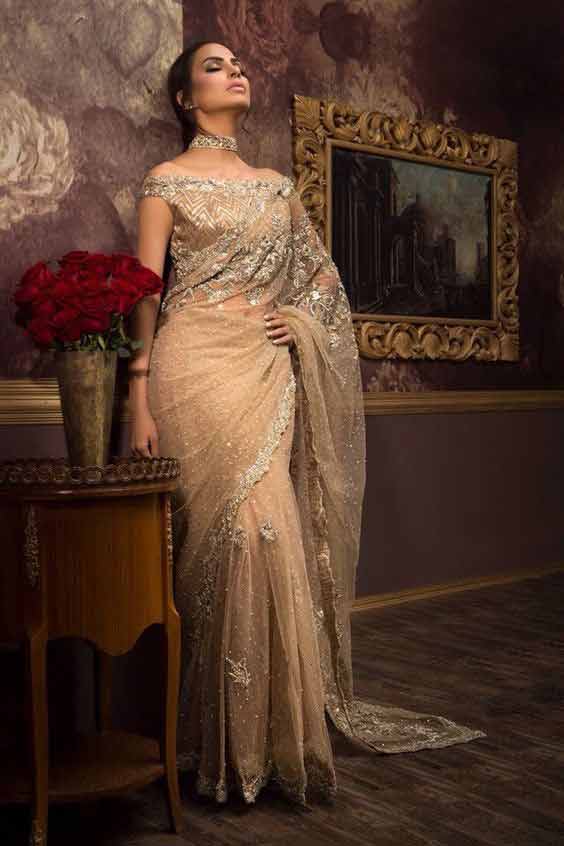 Pakistani golden sarees for bridals