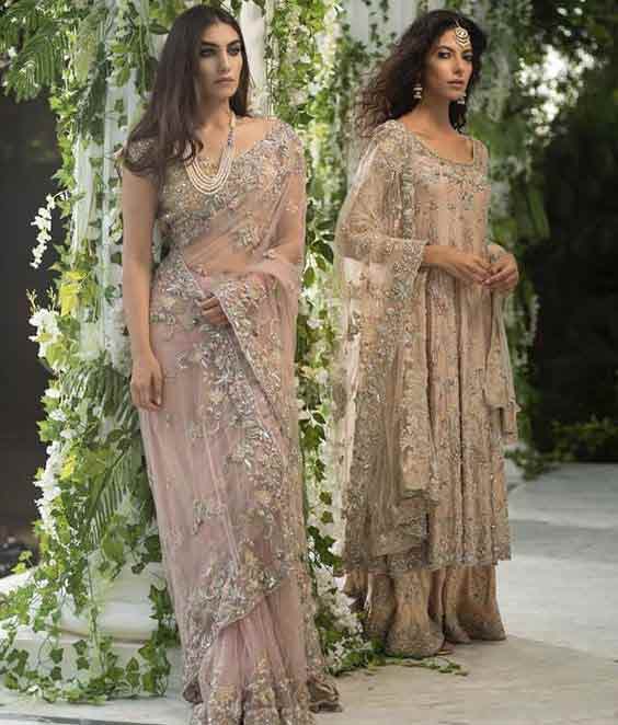 Pastel saree designs for bridals in Pakistan