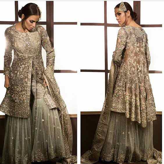 Latest Angrakha peplum with sharara for Pakistani wedding brides