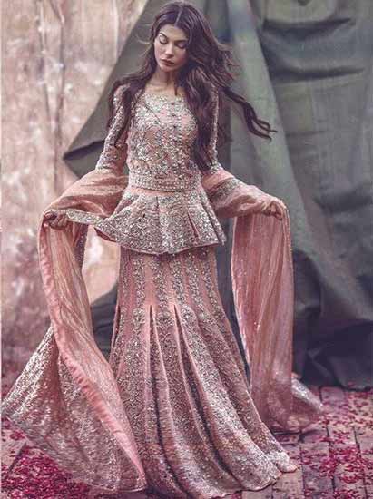 Pink lehnga with short frock and dupatta for bridals