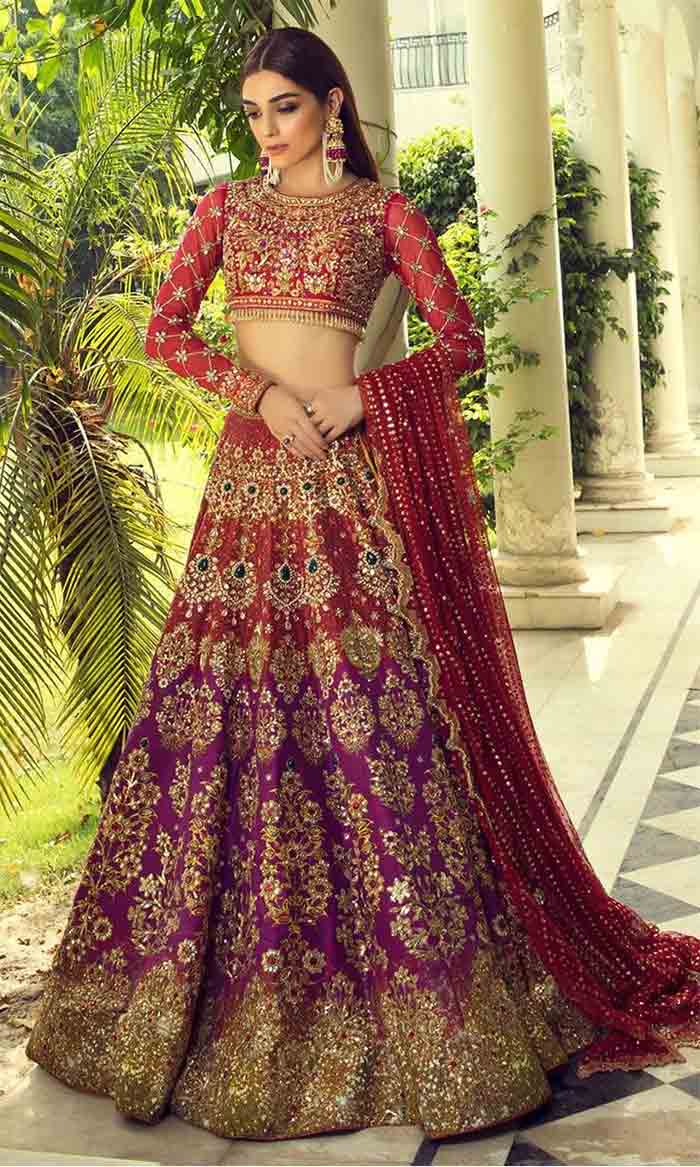 Pakistani crop top choli with lehenga for bridals