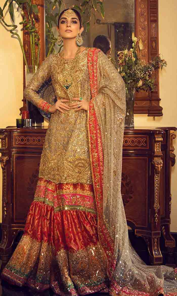 Latset golden kurti with lehenga sharara for brides