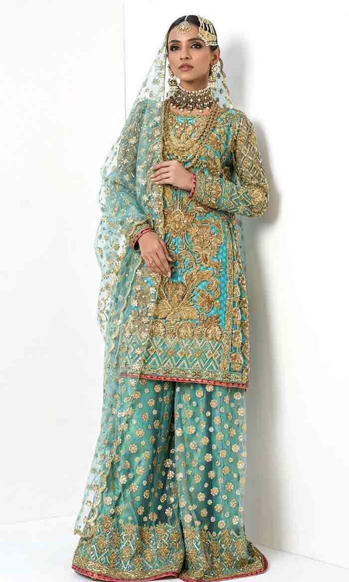 Sky blue kurti with lehenga for brides