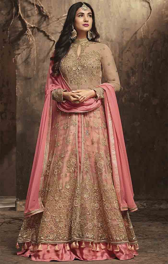 Pink long kurti with lehenga in Pakistan