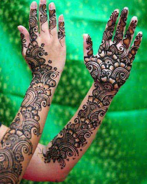Front and back hand arms mehndi designs for bridals
