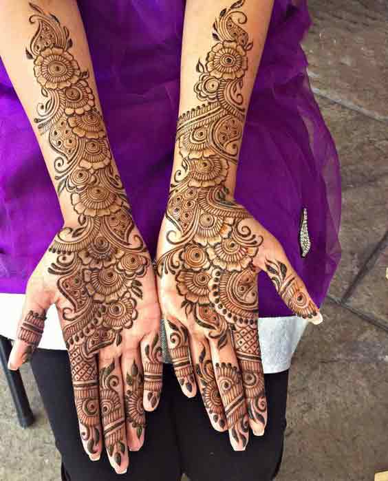 Full front hand and arms mehandi designs for brides