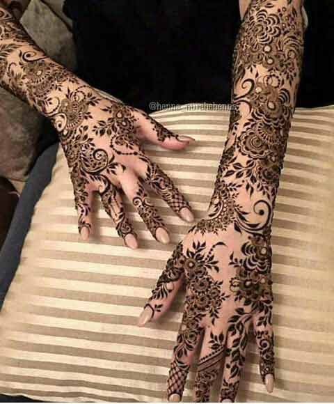 Full back hands and arms mehndi designs for brides