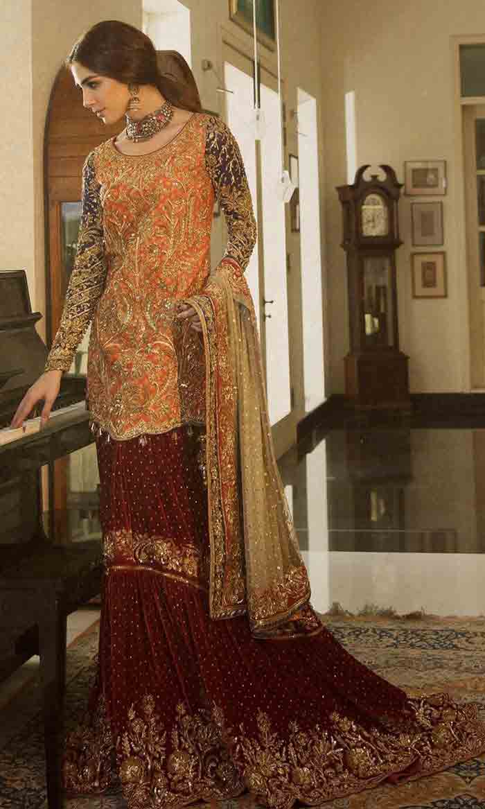 Orange kurti with lehenga for Pakistani brides