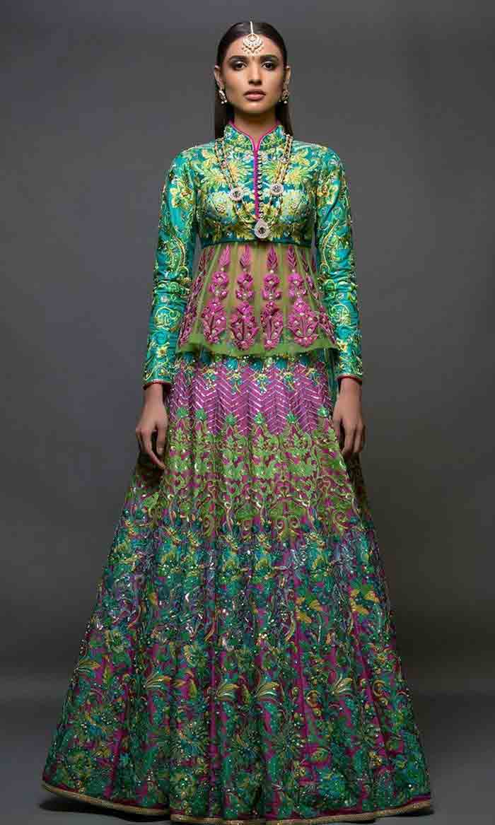 Pakistani bridal mid length kurti with lehenga