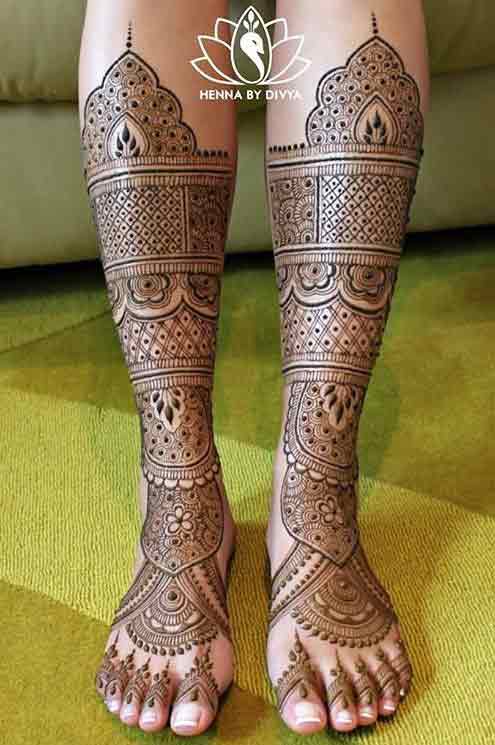 Full leg and foot mehndi design for bridals