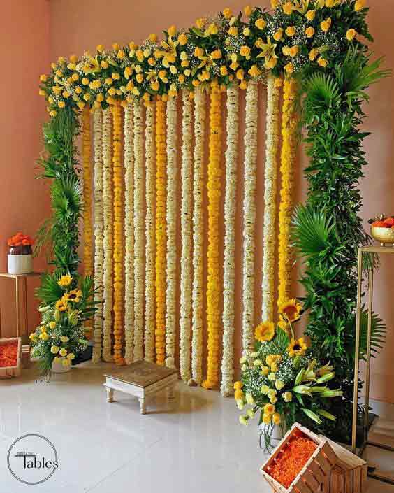 Square flower net mehndi stage background