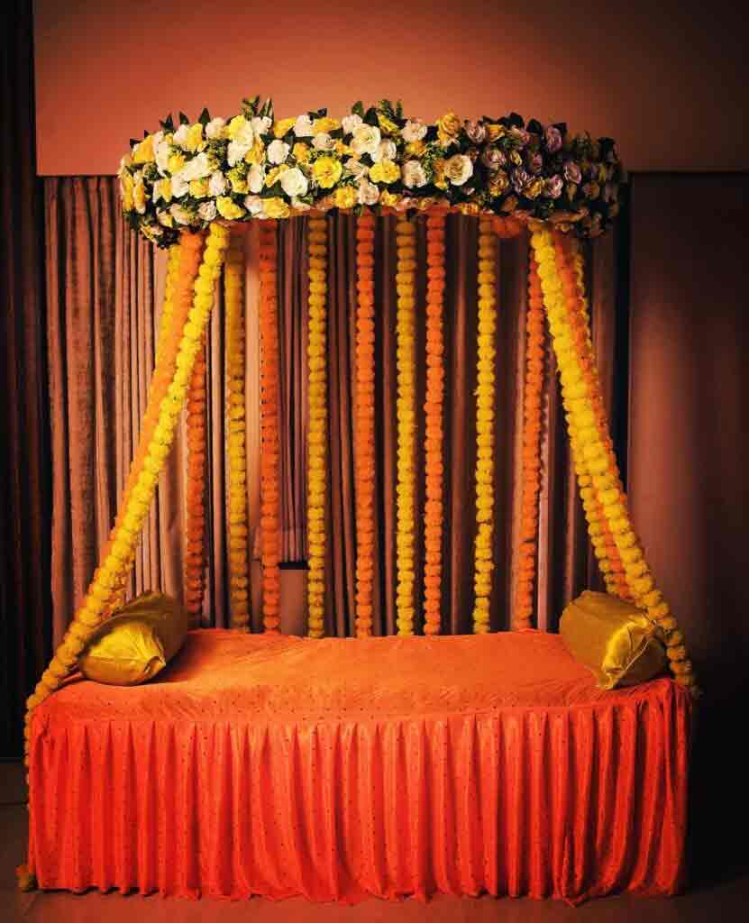 Floral canopy for mehndi stage decor at home