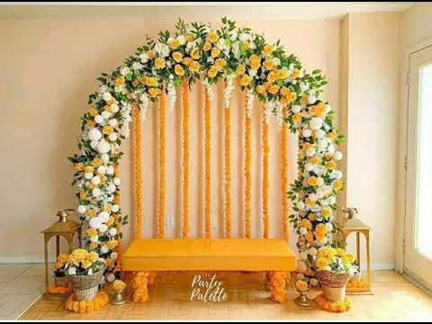 Pakistani mehndi stage background with flowers