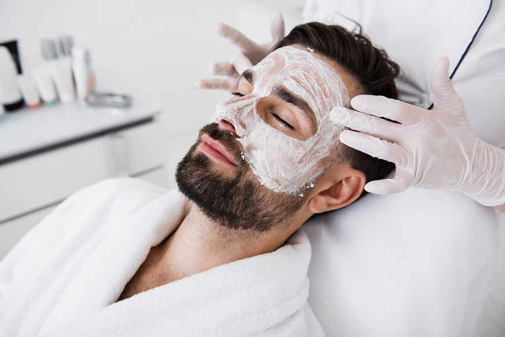 Facial skincare routine for groom