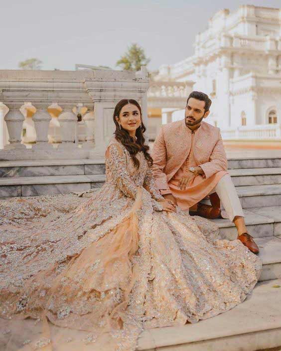 Pakistani walima couple poses 