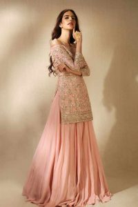 Best pink kurti with lehnga for Pakistani engagement brides