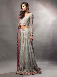 Latest grey and red lehnga choli for engagement brides