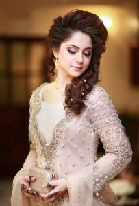 Latest bridal engagement makeup makeup with off white dress