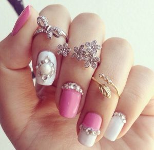 Latest pink and white engagement nail art designs