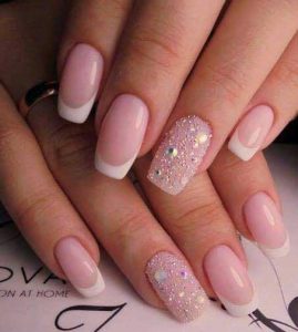 Simple pink and white manicure for engagement