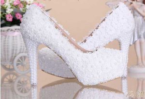 Beautiful white high heels for Pakistani engagement brides