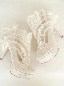 Latest white net lace bridal heels shoes in Pakistan
