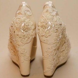 Beautiful golden Pakistani engagement wedges shoes for bridals