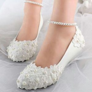 New Lace and pearls bridal flats for engagement